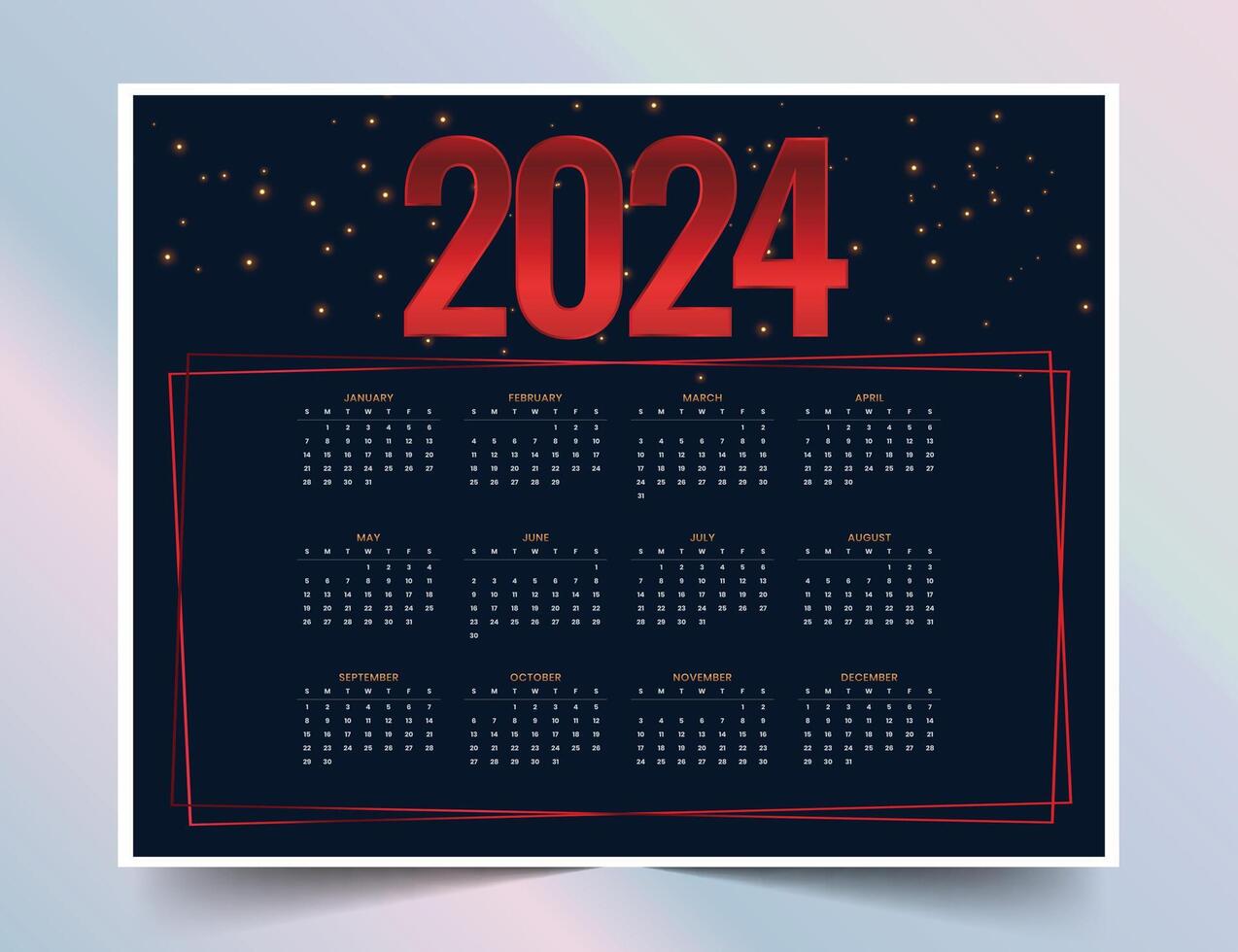 luxueus 2024 Engels kalender sjabloon voor kantoor of bedrijf professioneel vector