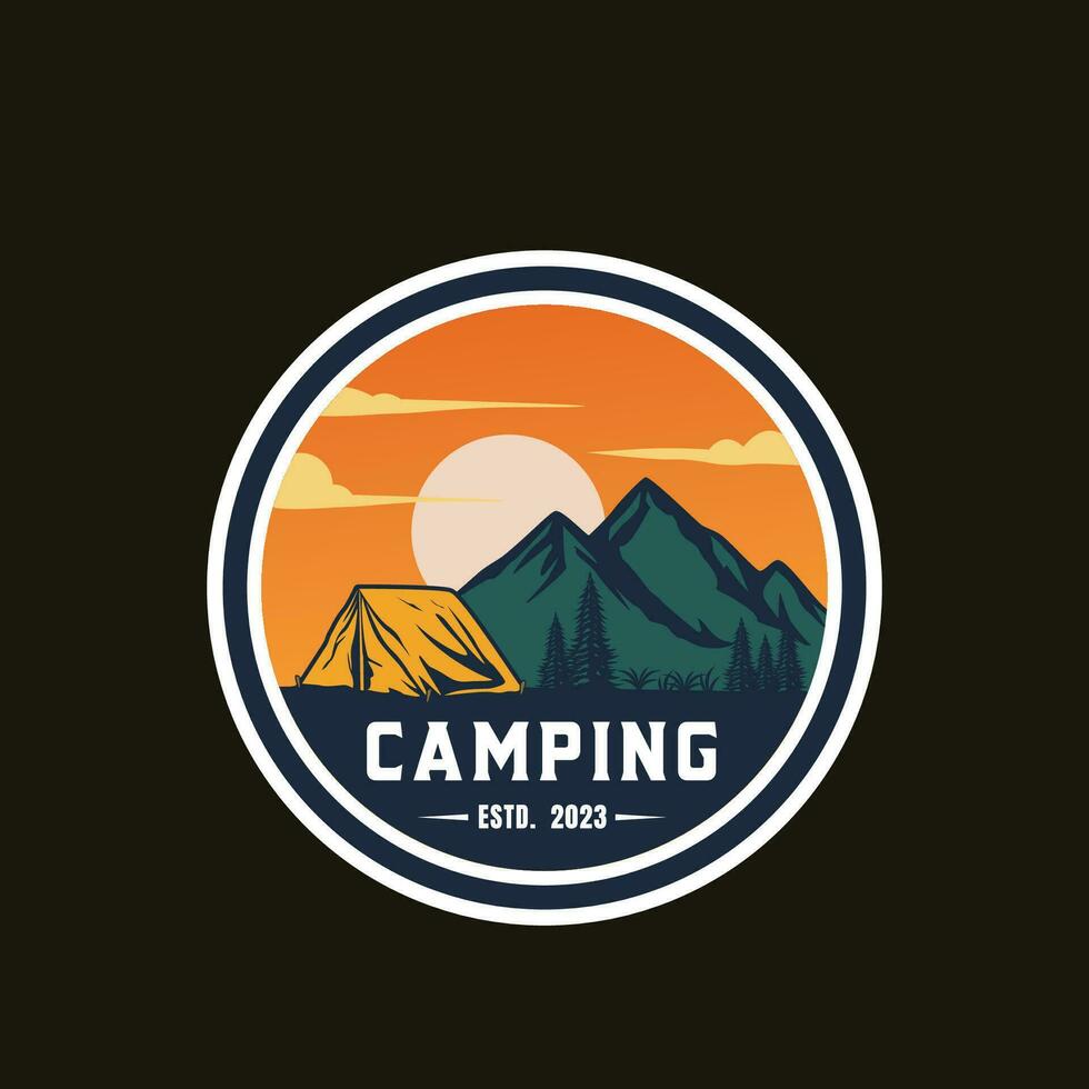 camping en avontuur illustratie logo vector insigne