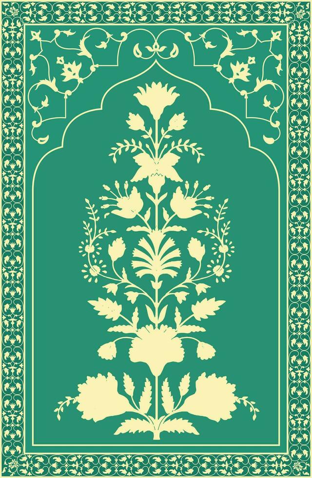 traditioneel Indisch bloem motief. mughal hand- getrokken, mughal muur schilderijen. wijnoogst Indisch volk bloem. botanisch bloemen etnisch motief. traditioneel oosters bloem motief ontwerp. vector