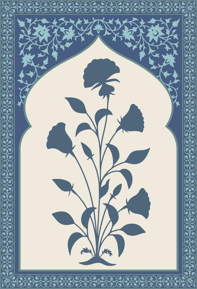 traditioneel Indisch bloem motief. mughal hand- getrokken, mughal muur schilderijen. wijnoogst Indisch volk bloem. botanisch bloemen etnisch motief. traditioneel oosters bloem motief ontwerp. vector