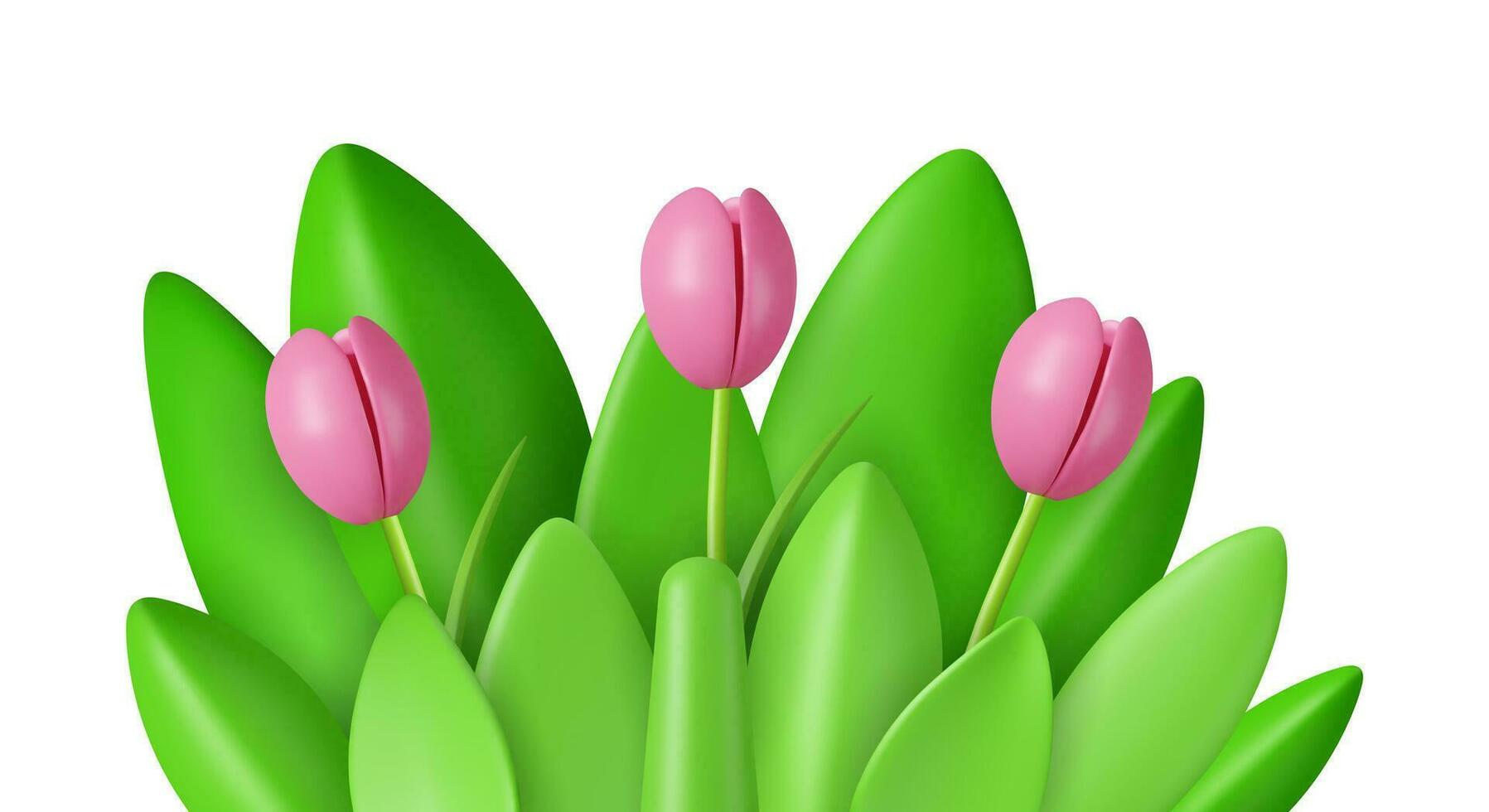 3d realistisch tulp, gras en bladeren vector