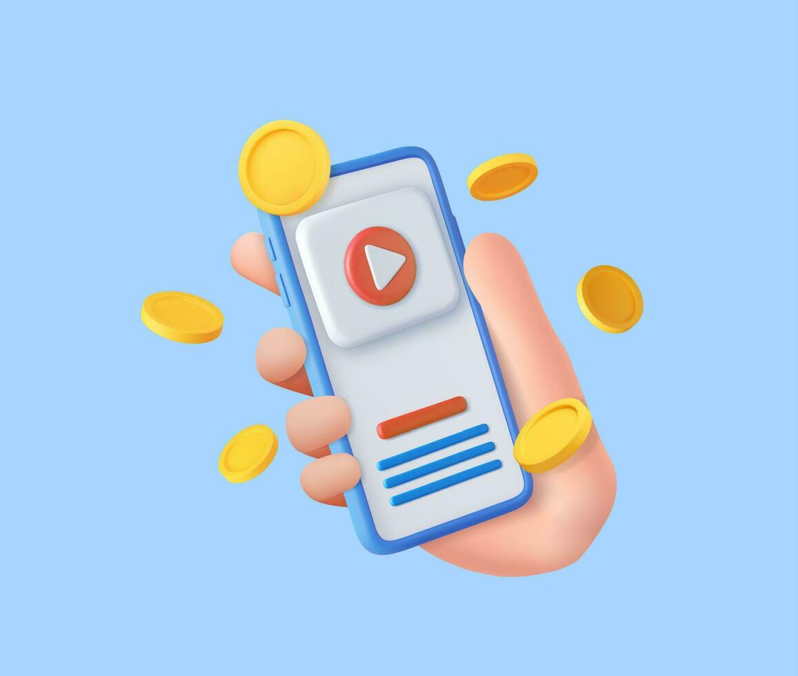 3d sociaal media mobiel spelen video maken geld vector