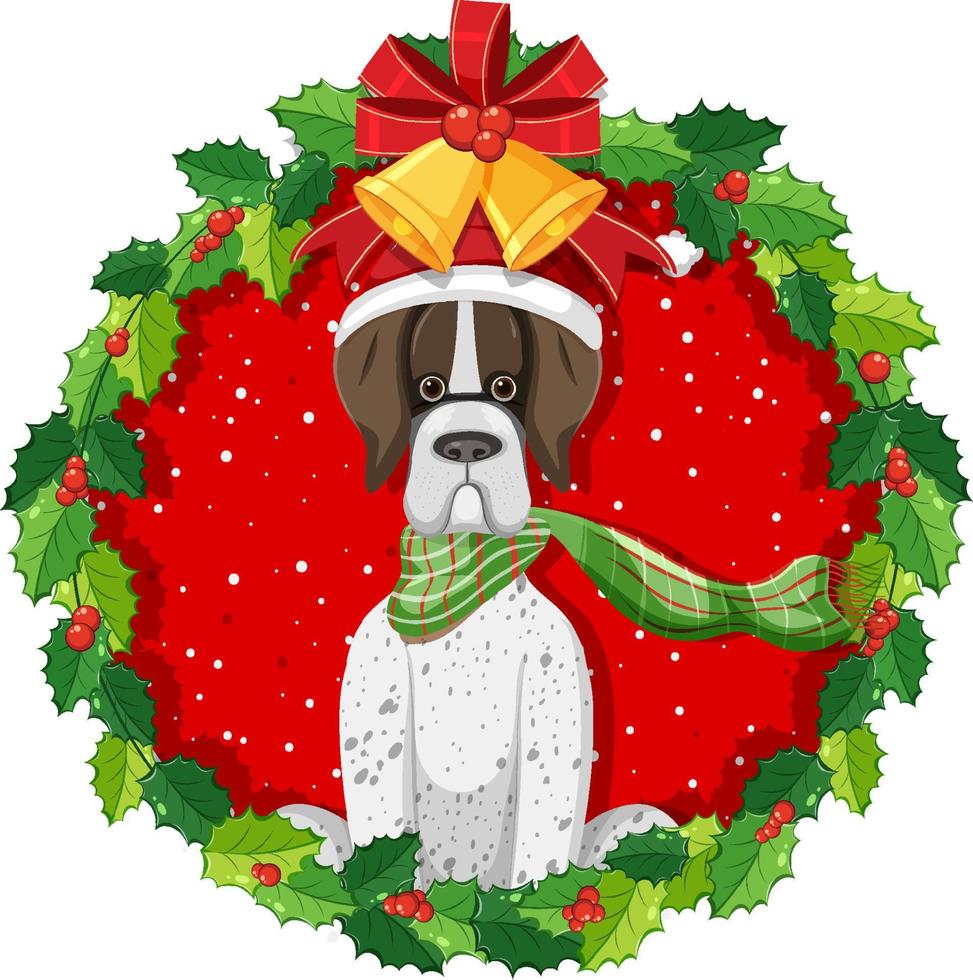 cartoon hond in kerstkrans geïsoleerd vector