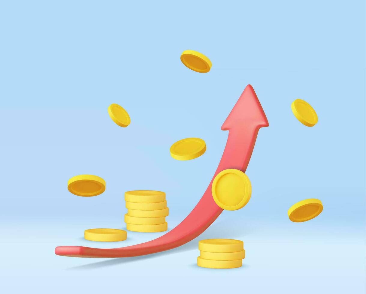 3d groei voorraad tabel met munten investeren icoon, opwaartse trend voorraad markt diagram vector