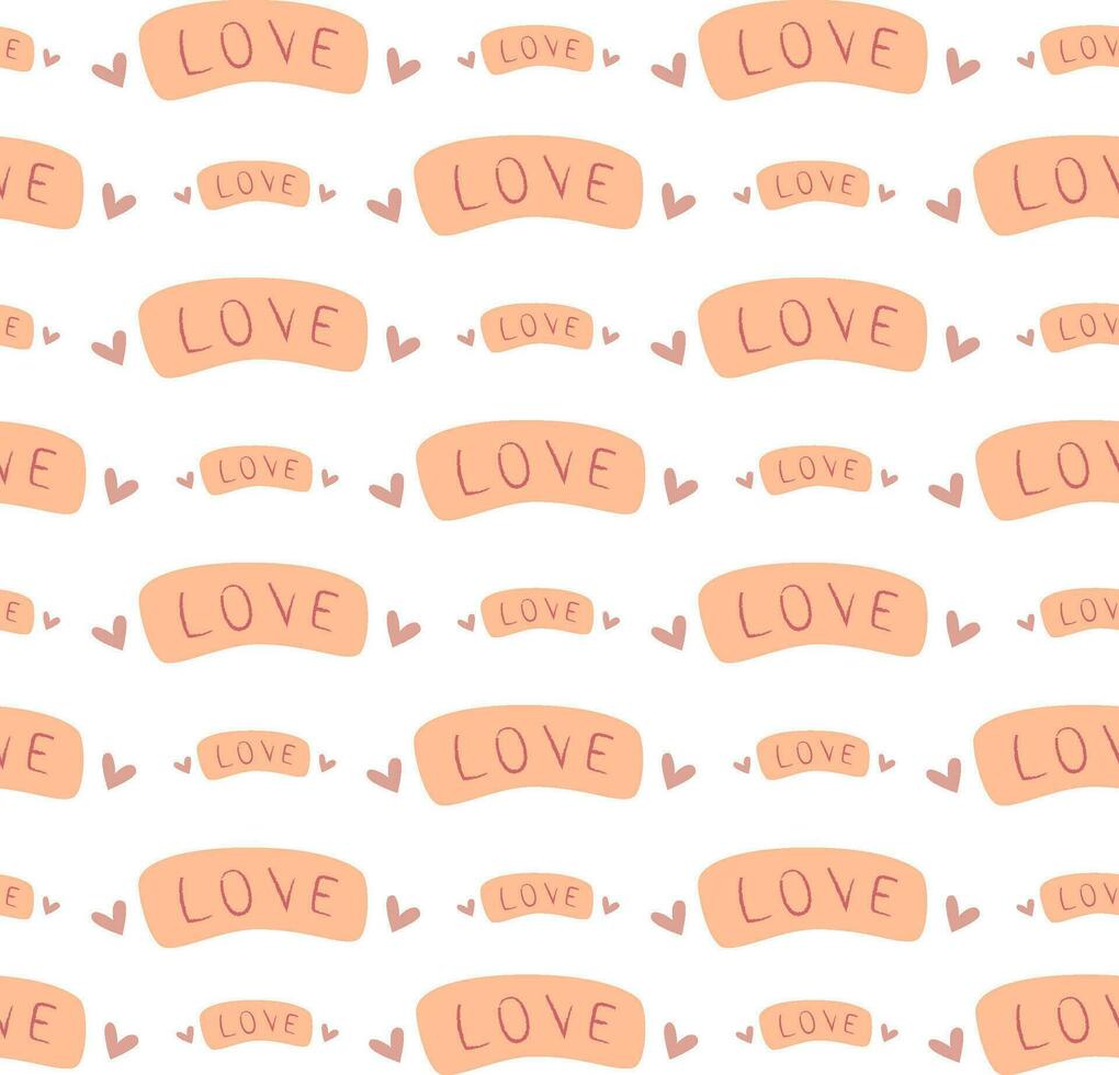 naadloos patroon van woord liefde met harten voor Valentijnsdag dag in perzik dons kleur.vector. vector
