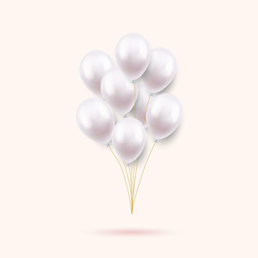 3d realistisch wit gelukkig verjaardag ballonnen vliegend voor partij en vieringen vector