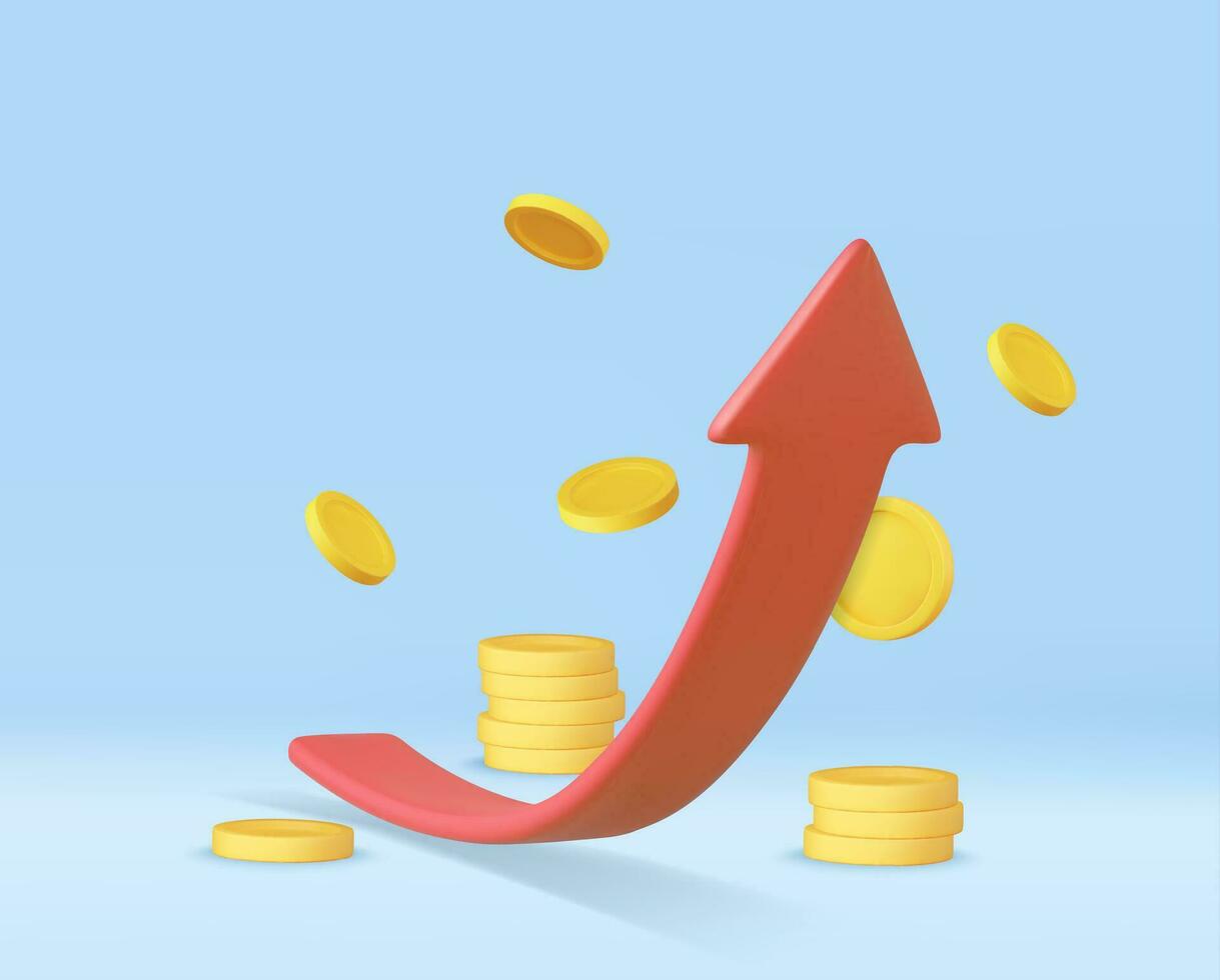 3d groei voorraad tabel met munten investeren icoon, opwaartse trend voorraad markt diagram vector