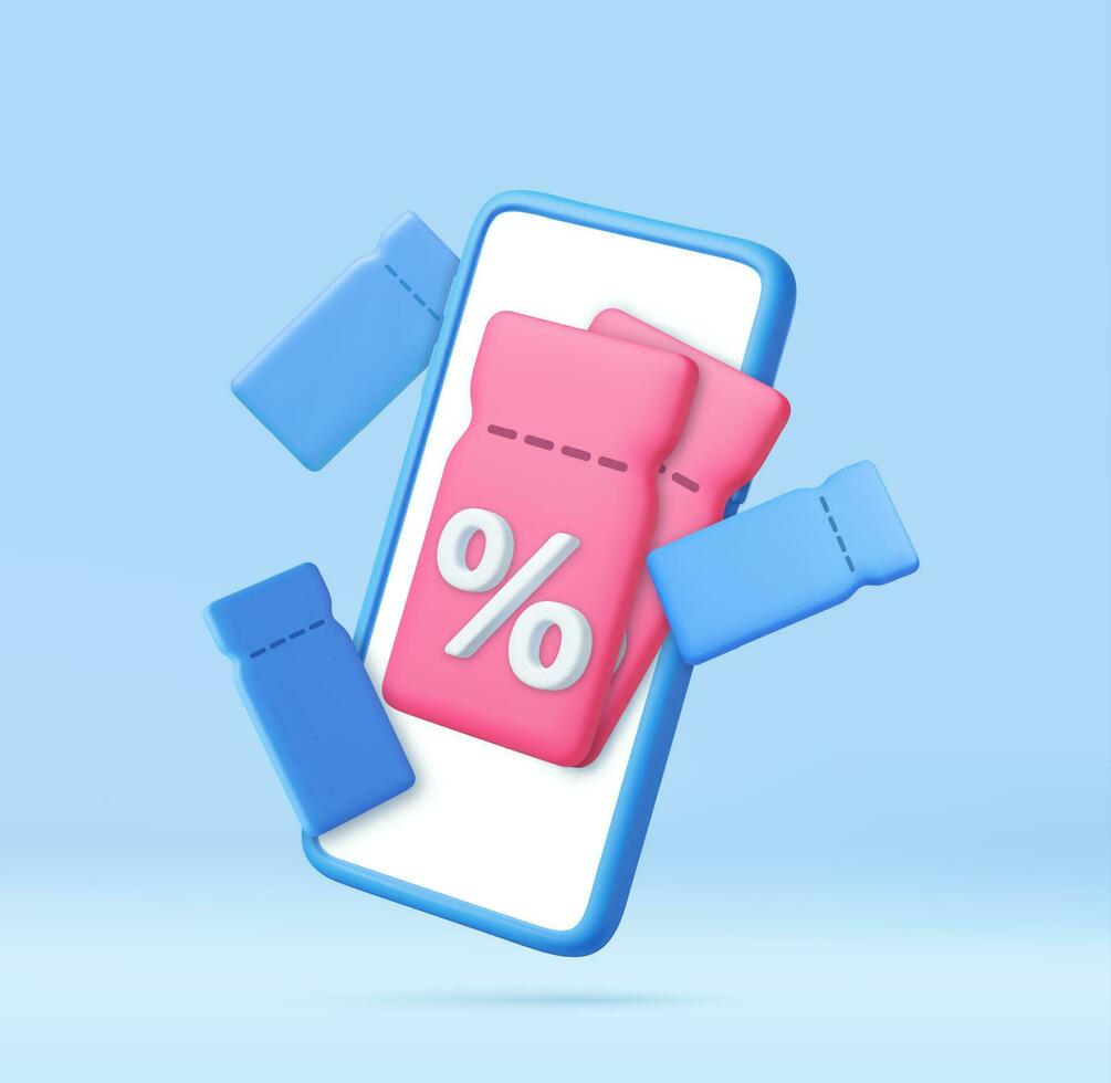 3d geschenk coupon Aan mobiel telefoon. vector