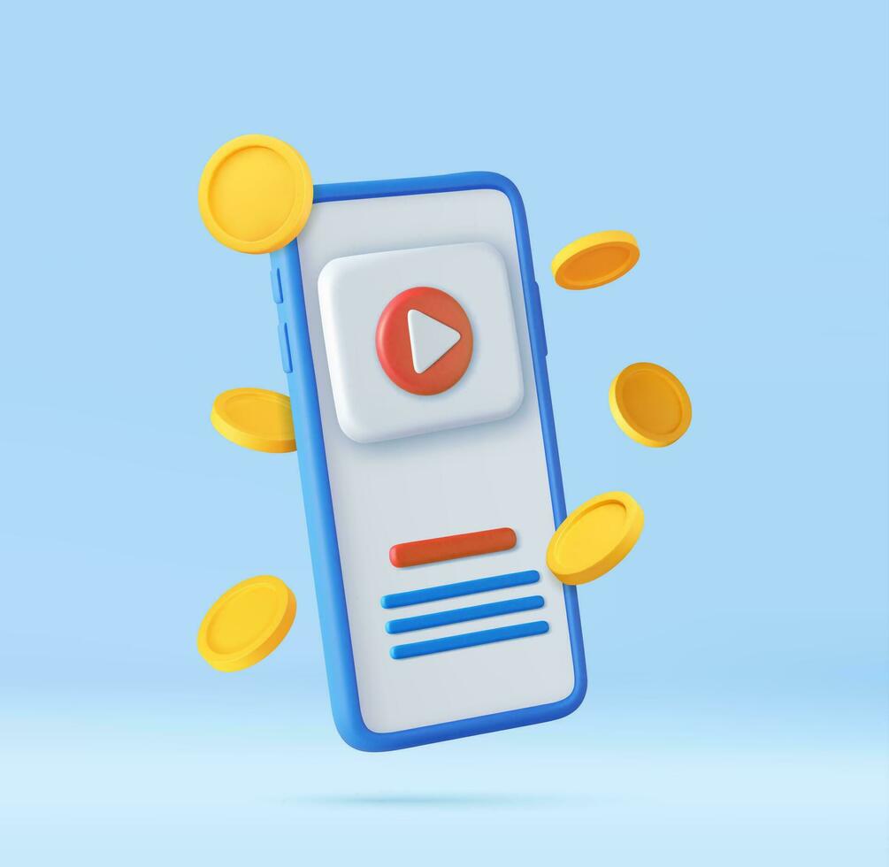 3d sociaal media mobiel spelen video maken geld vector