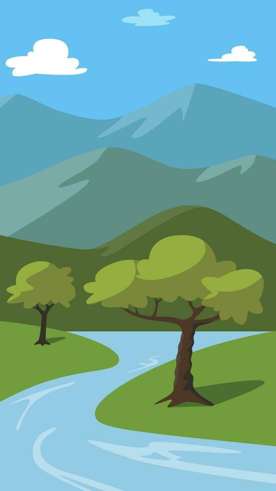 landschap met bomen en bergen vlak illustratie vector