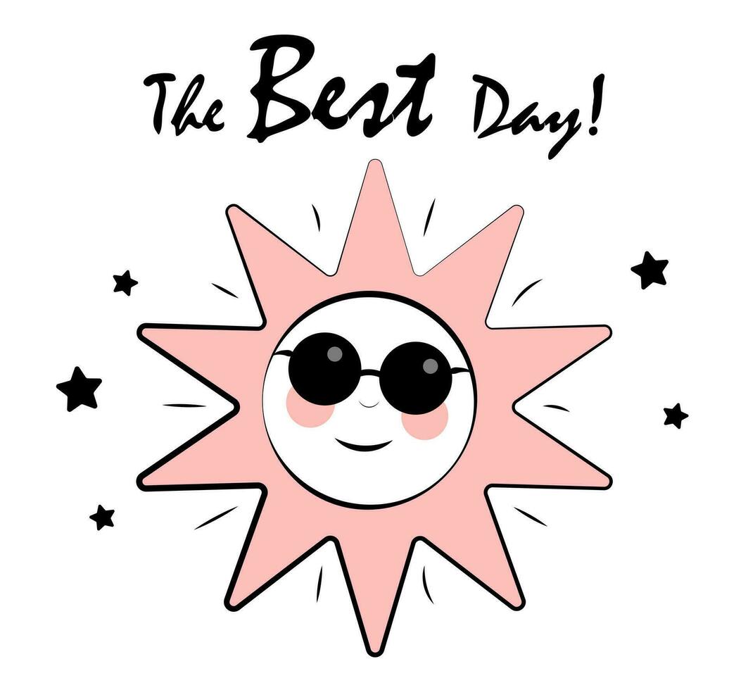 de het beste dag ooit. zon in zonnebril vector