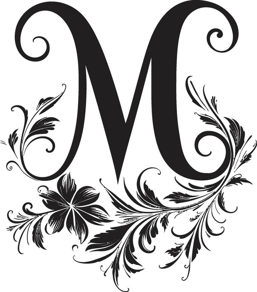 melodieus wervelingen ritmisch brief m vector mystiek floreren mysterieus doopvont m decor vector