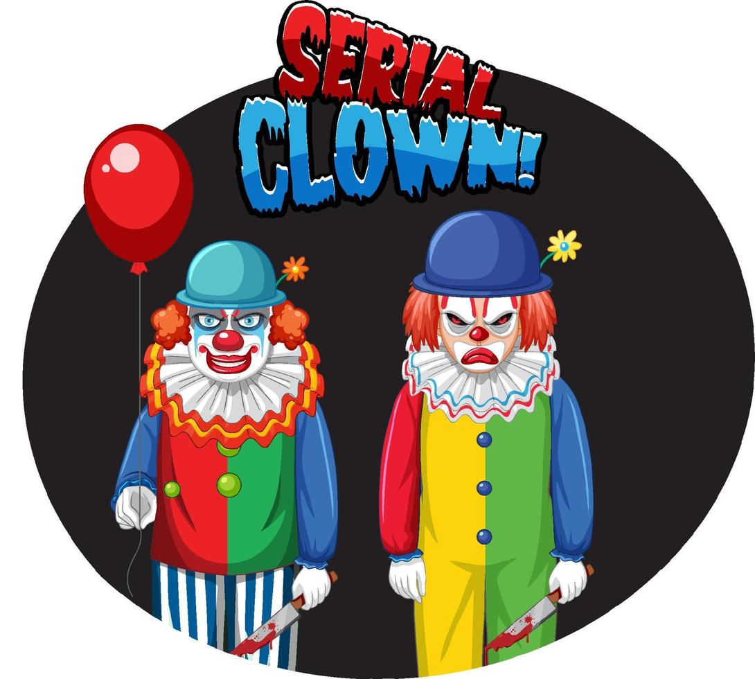 seriële clownbadge met twee enge clowns vector