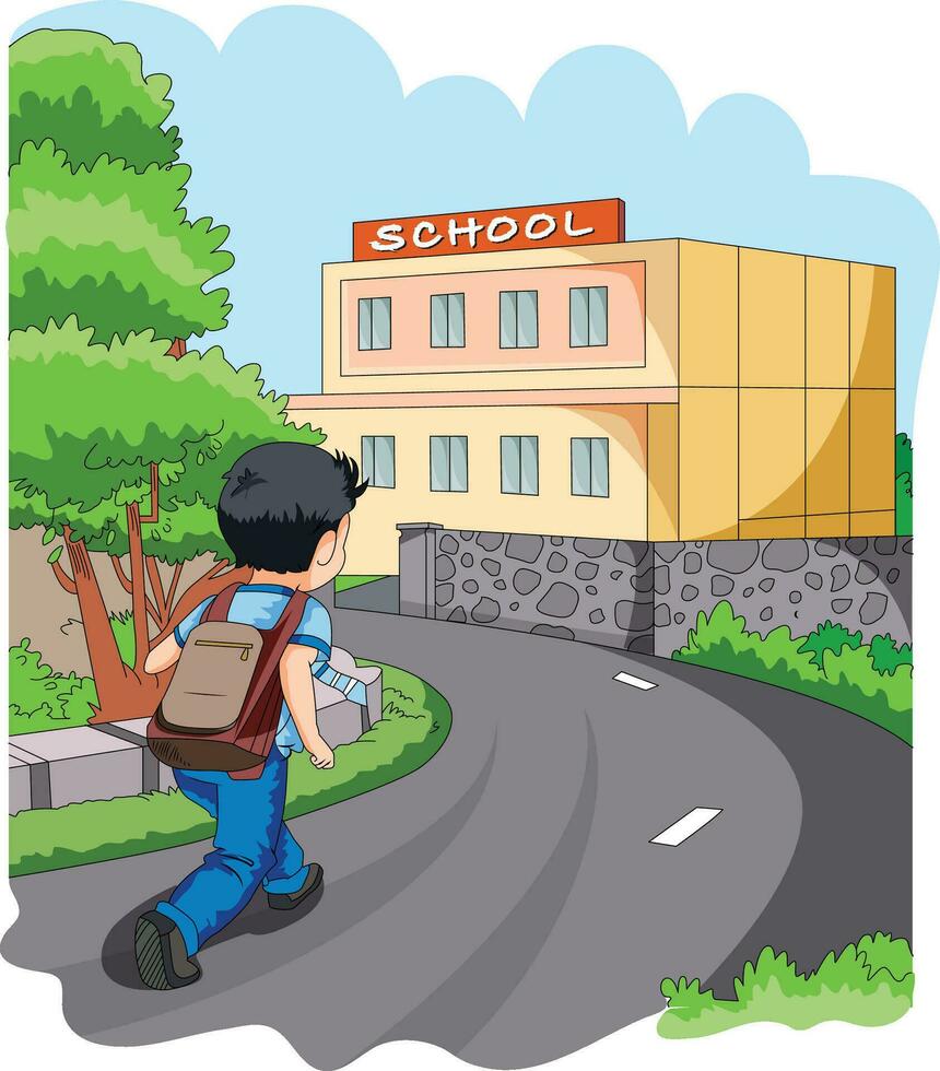 jongen gaan naar de school- vector illustratie