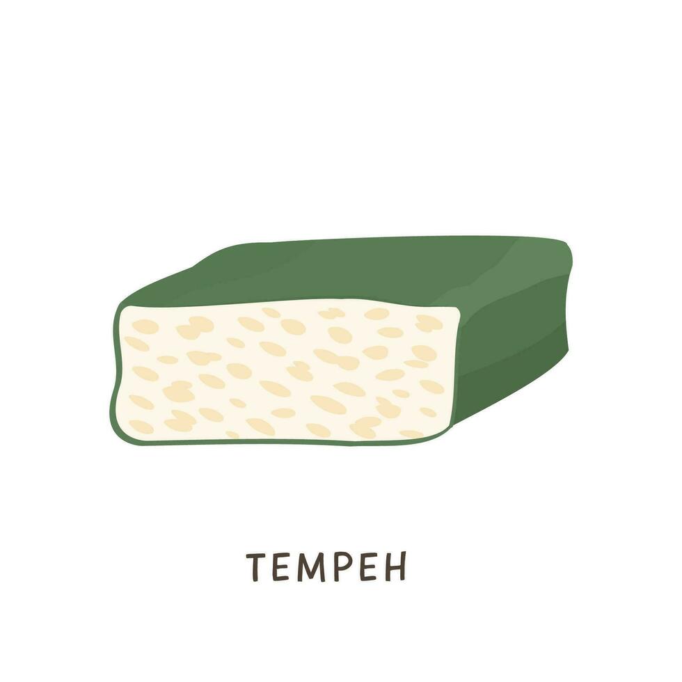 gesneden tempeh verpakt in blad. veganistisch biologisch gefermenteerd soja bonen. soja kaas geïsoleerd Aan wit. vlak vector tekenfilm illustratie van zuivel soja Product. traditioneel Aziatisch Indonesisch maaltijd voor vegetarisch