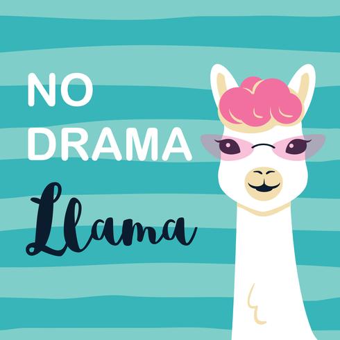 Cute cartoon llama character with No drama llama motiverende citaat vector