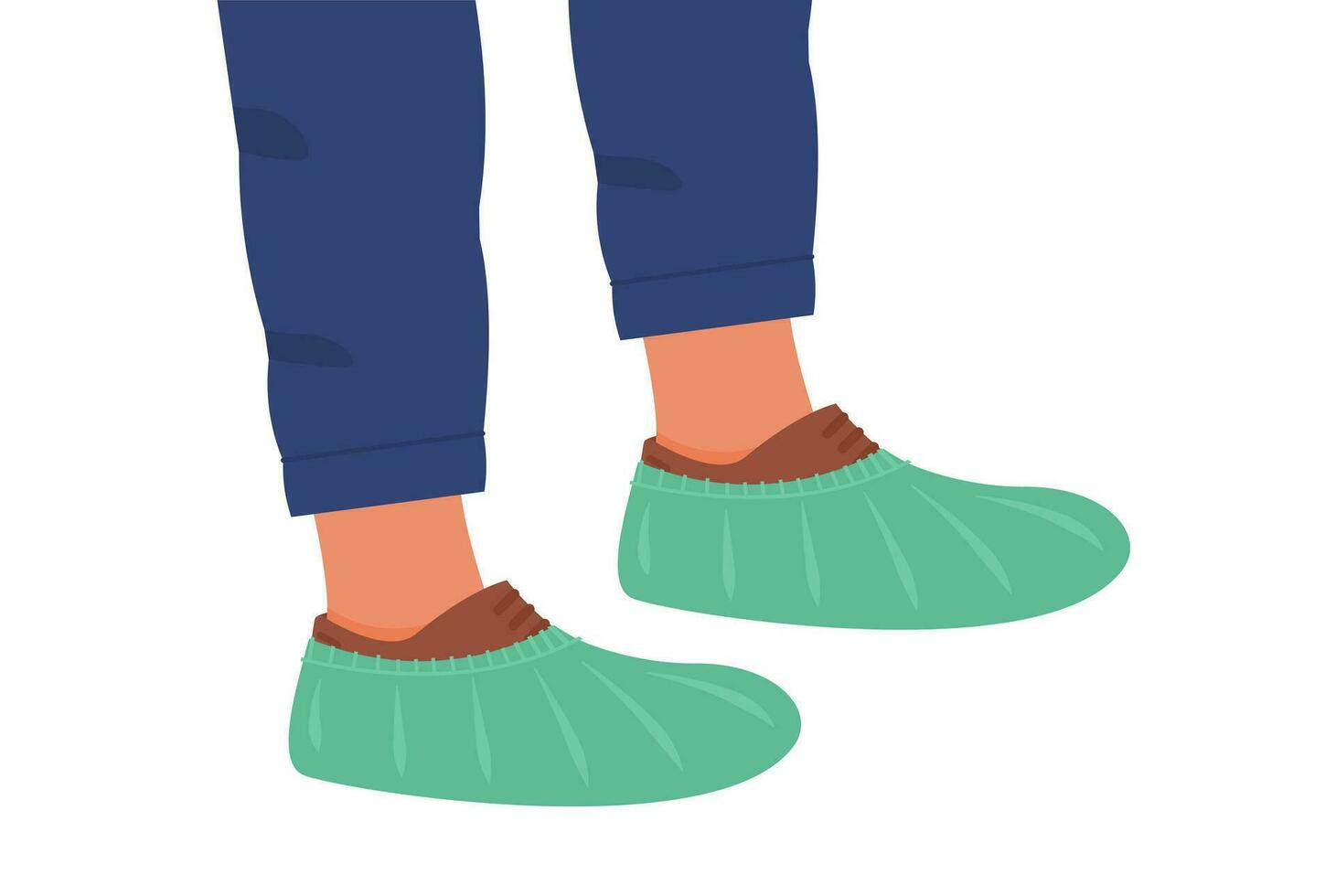 beschikbaar schoenen covers Aan laarzen. merk op voor kliniek of ziekenhuis. banier of poster slijtage schoen dekt. vlak vector illustratie geïsoleerd Aan wit