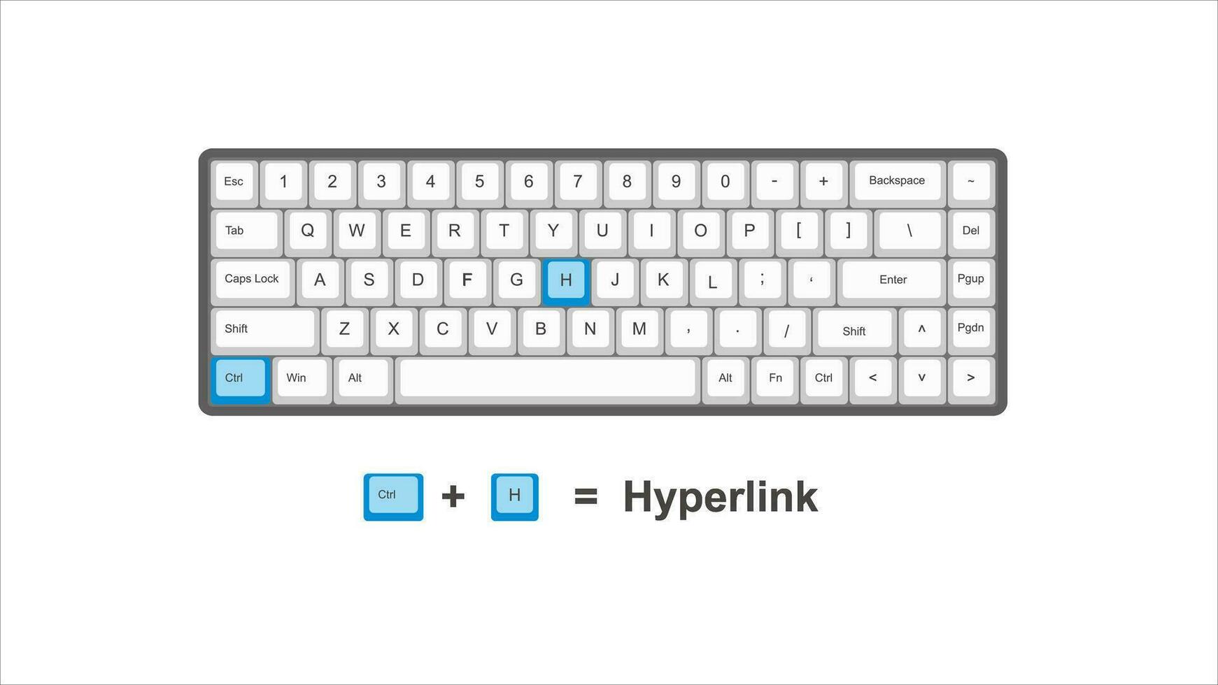 vector controle h hyperlink - toetsenbord sneltoetsen - ramen met toetsenbord wit en blauw illustratie en transparant achtergrond geïsoleerd