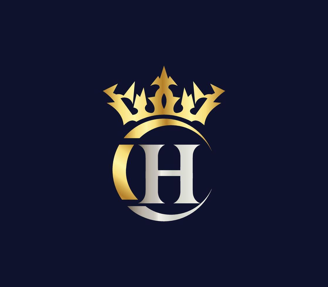 h brief kroon luxe koninkrijk teken met gouden kleur bedrijf logo ontwerp concept vector