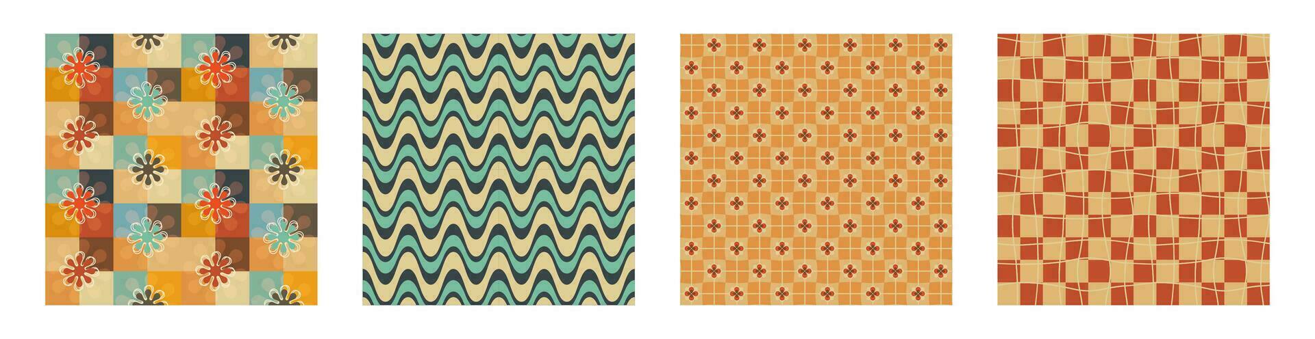 een retro stijl naadloos patronen reeks met een hippie bloem esthetisch ontwerp, vector achtergrond. afdrukken oppervlakte voor textiel, inpakken, en webben.