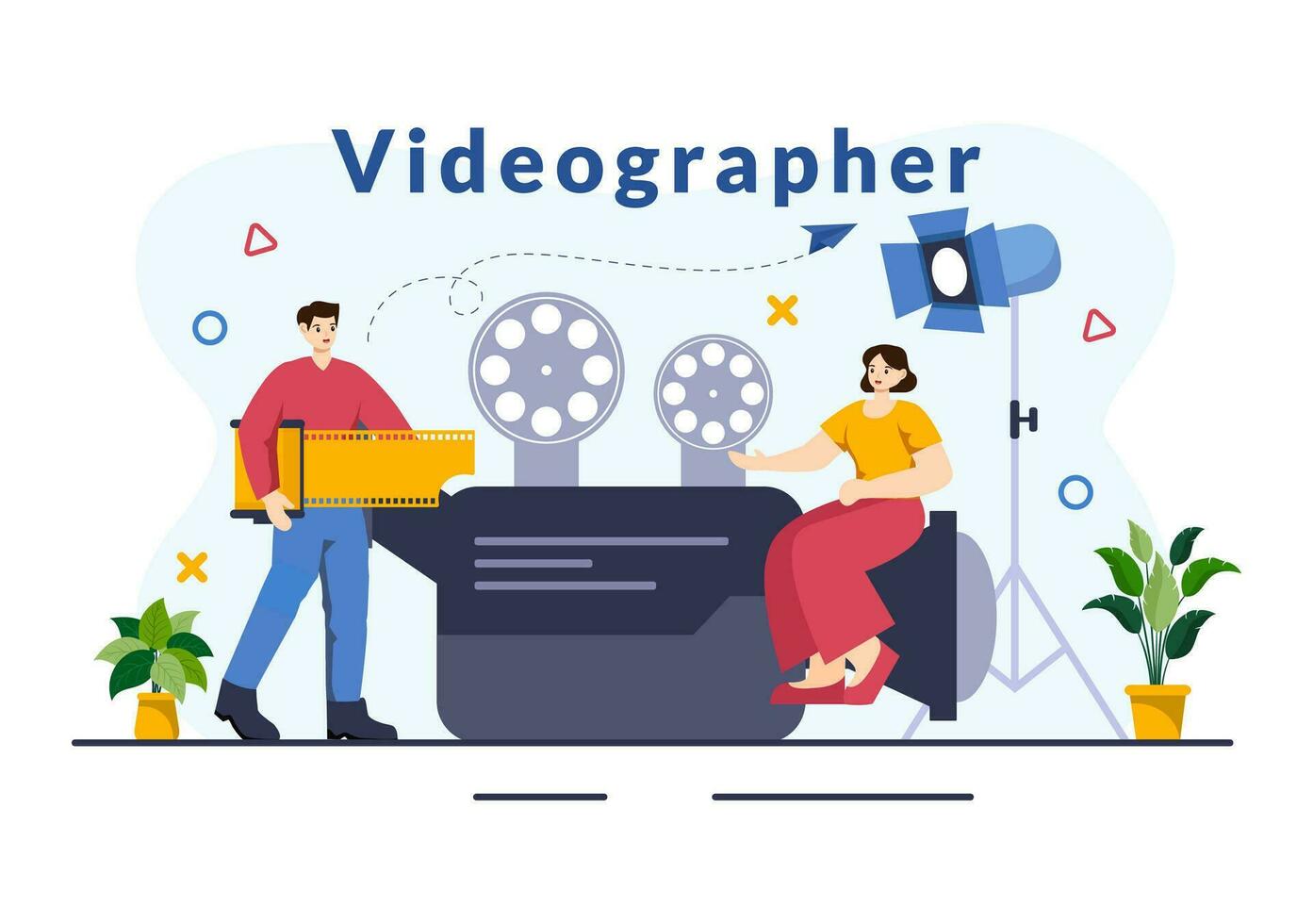 videograaf Diensten vector illustratie met Vermelding video productie, film, uitrusting en bioscoop industrie in vlak tekenfilm achtergrond