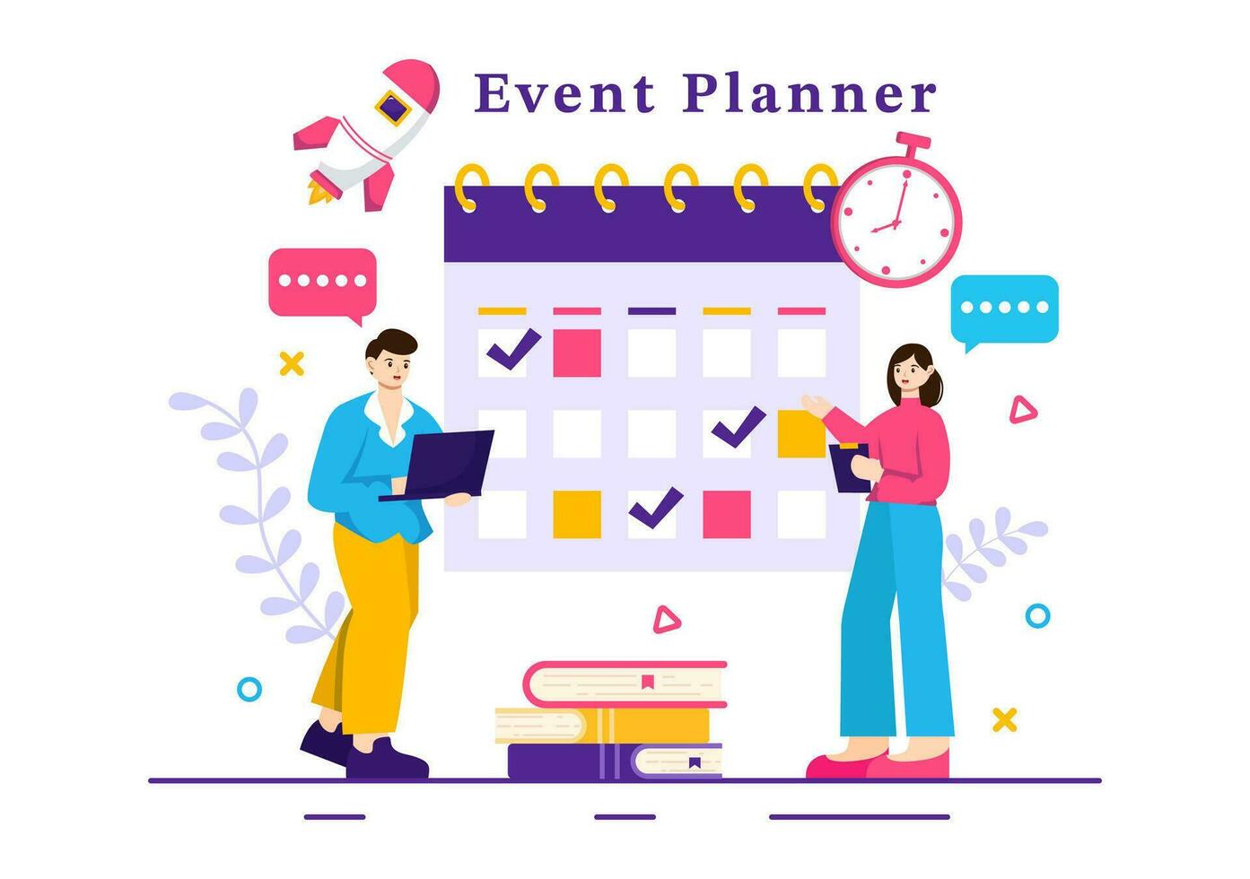 evenement ontwerper vector illustratie met planning schema, tijd beheer, bedrijf agenda en kalender concept in vlak tekenfilm achtergrond