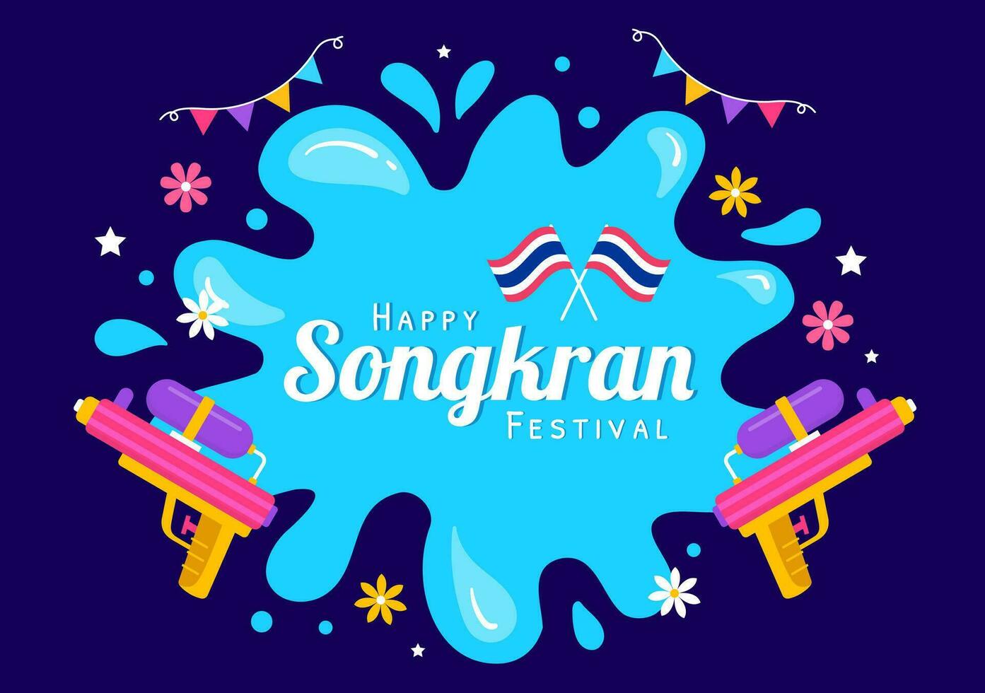 gelukkig songkran festival dag vector illustratie met kinderen spelen water geweer in Thailand viering in nationaal vakantie vlak tekenfilm achtergrond