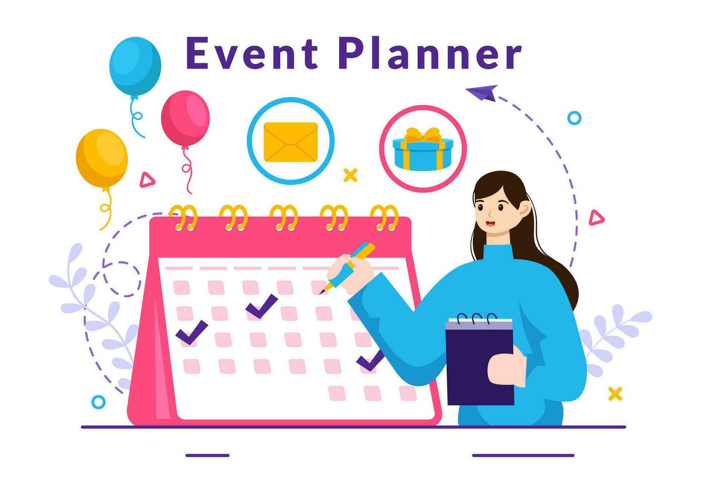 evenement ontwerper vector illustratie met planning schema, tijd beheer, bedrijf agenda en kalender concept in vlak tekenfilm achtergrond