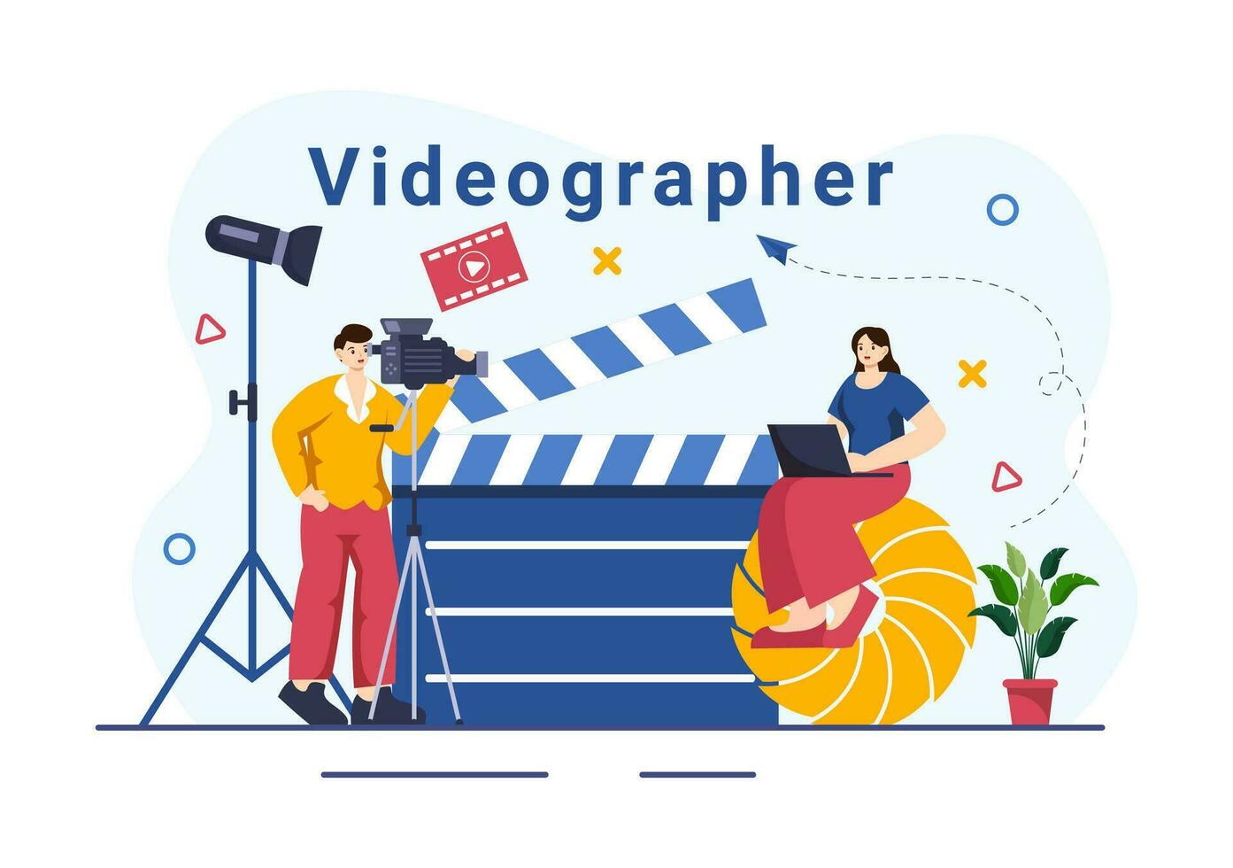 videograaf Diensten vector illustratie met Vermelding video productie, film, uitrusting en bioscoop industrie in vlak tekenfilm achtergrond