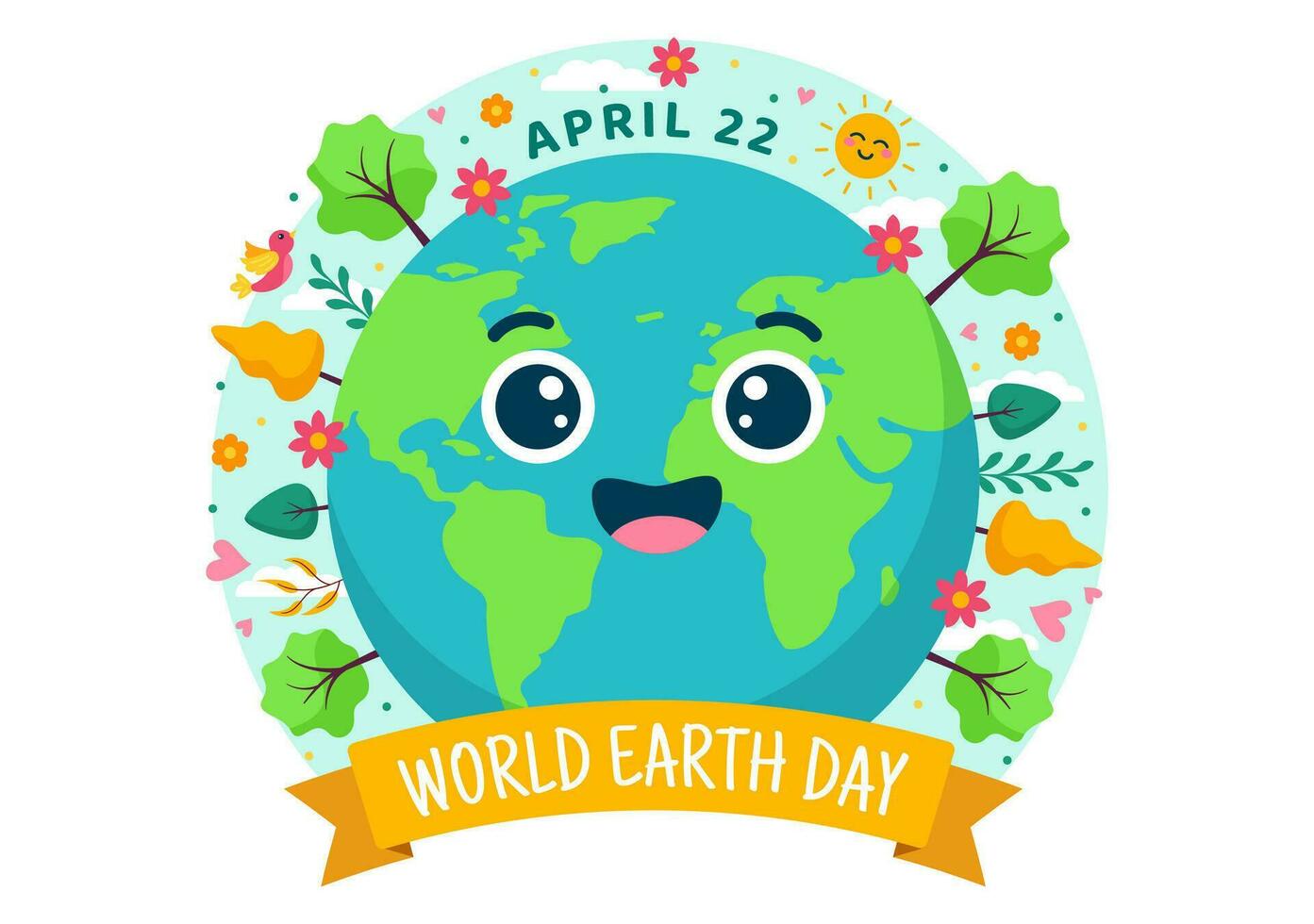 wereld aarde dag vector illustratie Aan april 22 met wereld kaart en planten of bomen voor vergroening bewustzijn in milieu vlak tekenfilm achtergrond