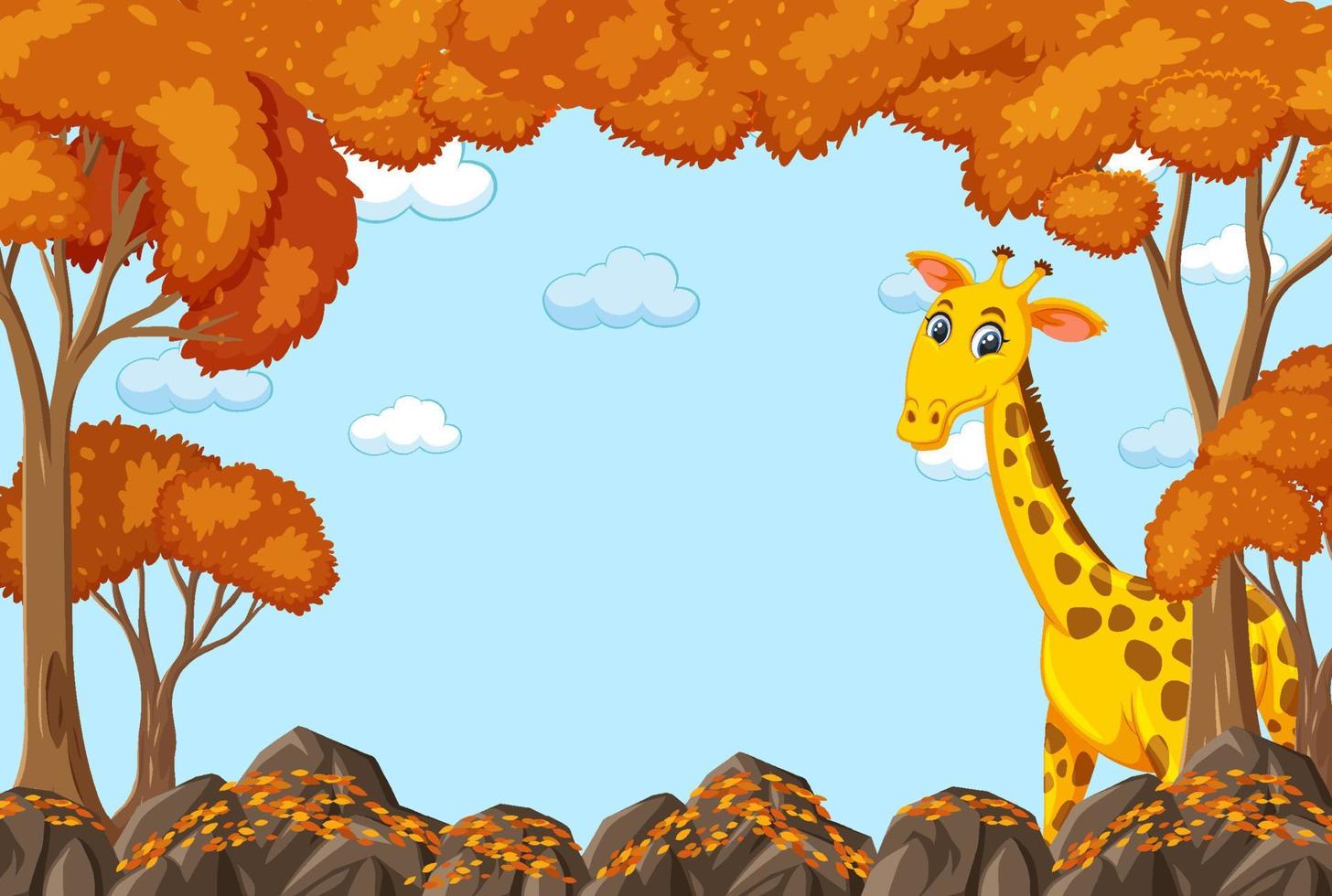 giraffe stripfiguur in lege herfst bosscène vector