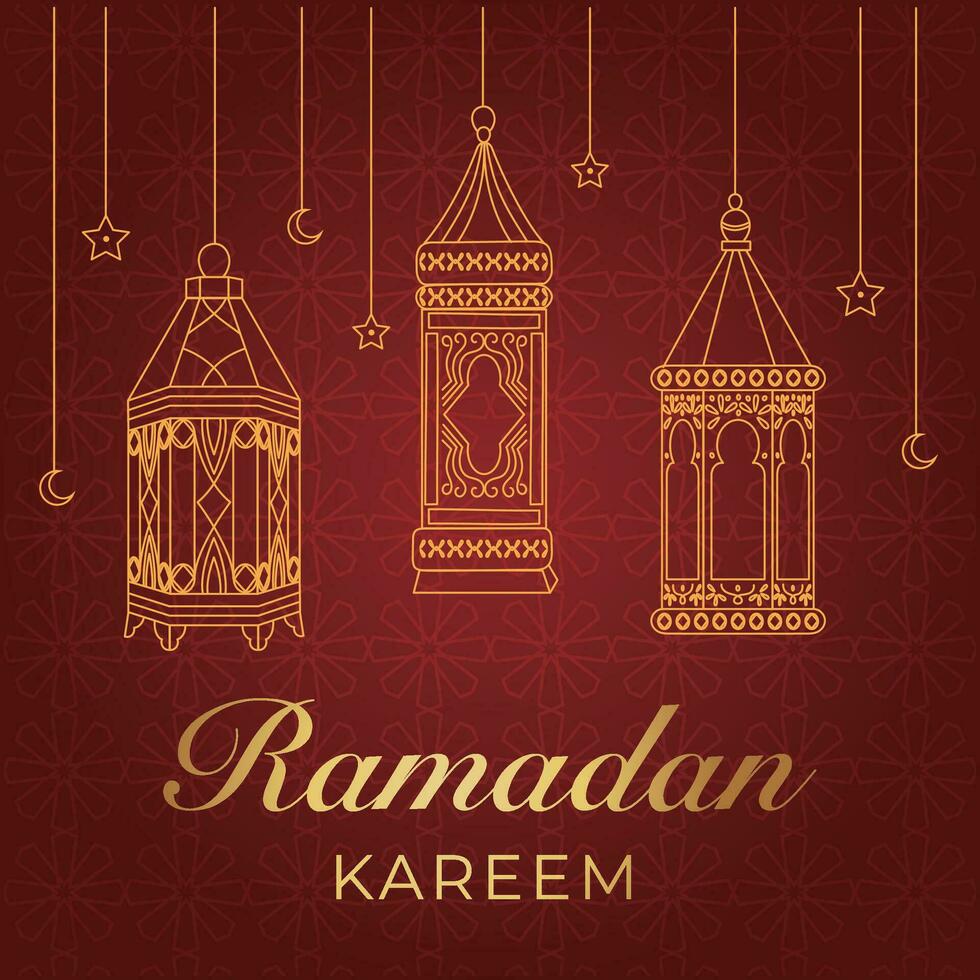 Ramadan kareem groet kaart met Islamitisch lantaarns vector