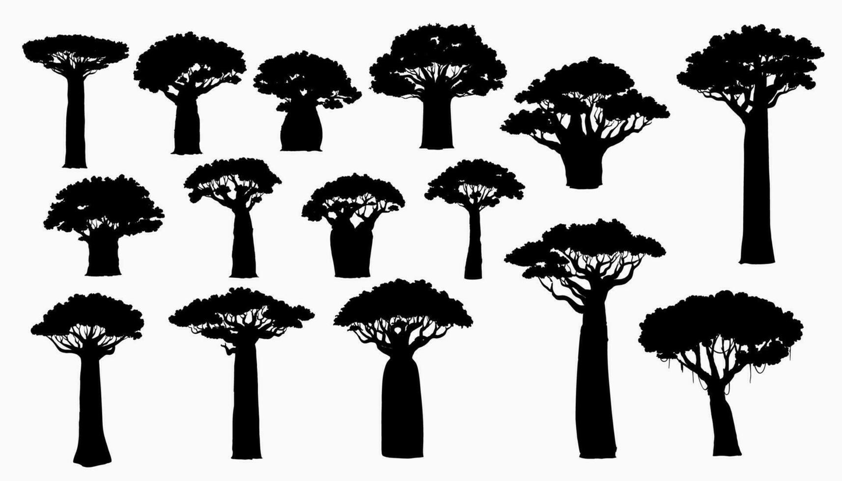 Afrikaanse savanne flora baobab bomen silhouetten vector