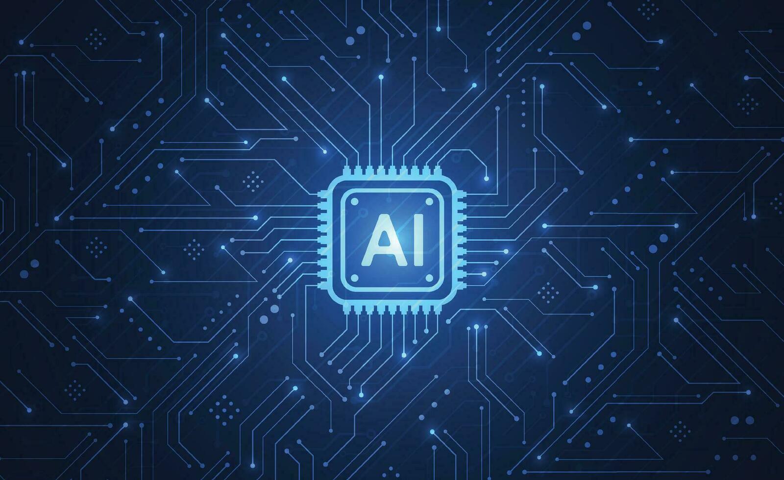 kunstmatige intelligentie-chipset op printplaat in futuristisch concept technologie artwork voor web, banner, kaart, omslag. vector illustratie