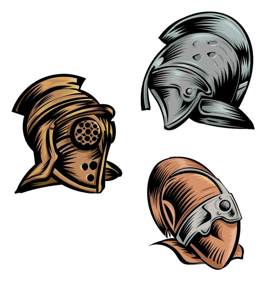 Romeins gladiator schild helmen reeks vector illustratie