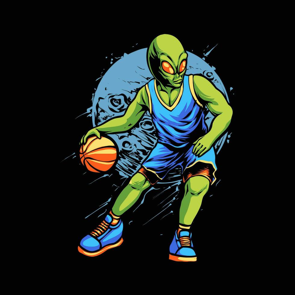 buitenaards wezen Speel basketbal illustratie vector
