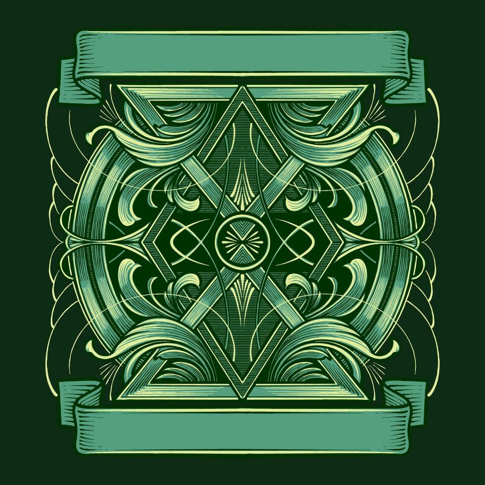 groen flora ornament gravure stijl vector