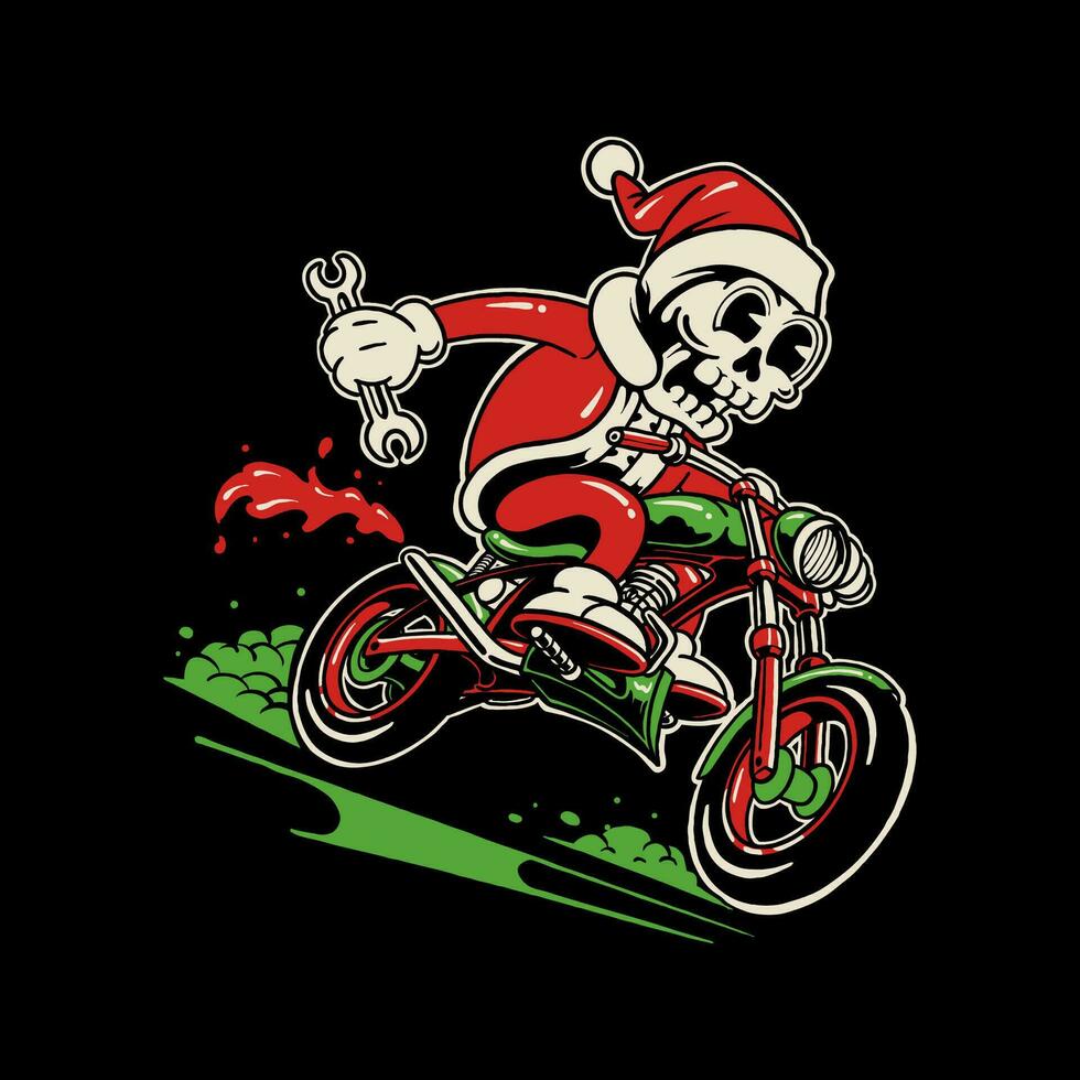 schedel Kerstmis rijden motorfiets illustratie vector