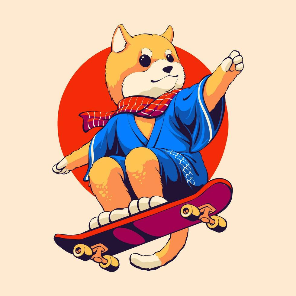 akita hond rijden skateboard illustratie vector