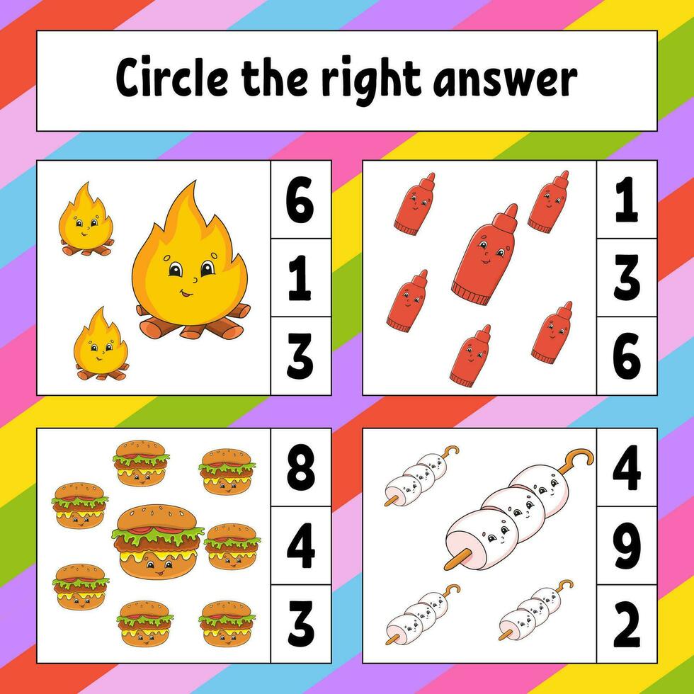 cirkel de Rechtsaf antwoorden. onderwijs ontwikkelen werkblad. werkzaamheid bladzijde met afbeeldingen. spel voor kinderen. grappig karakter. tekenfilm stijl. vector illustratie.