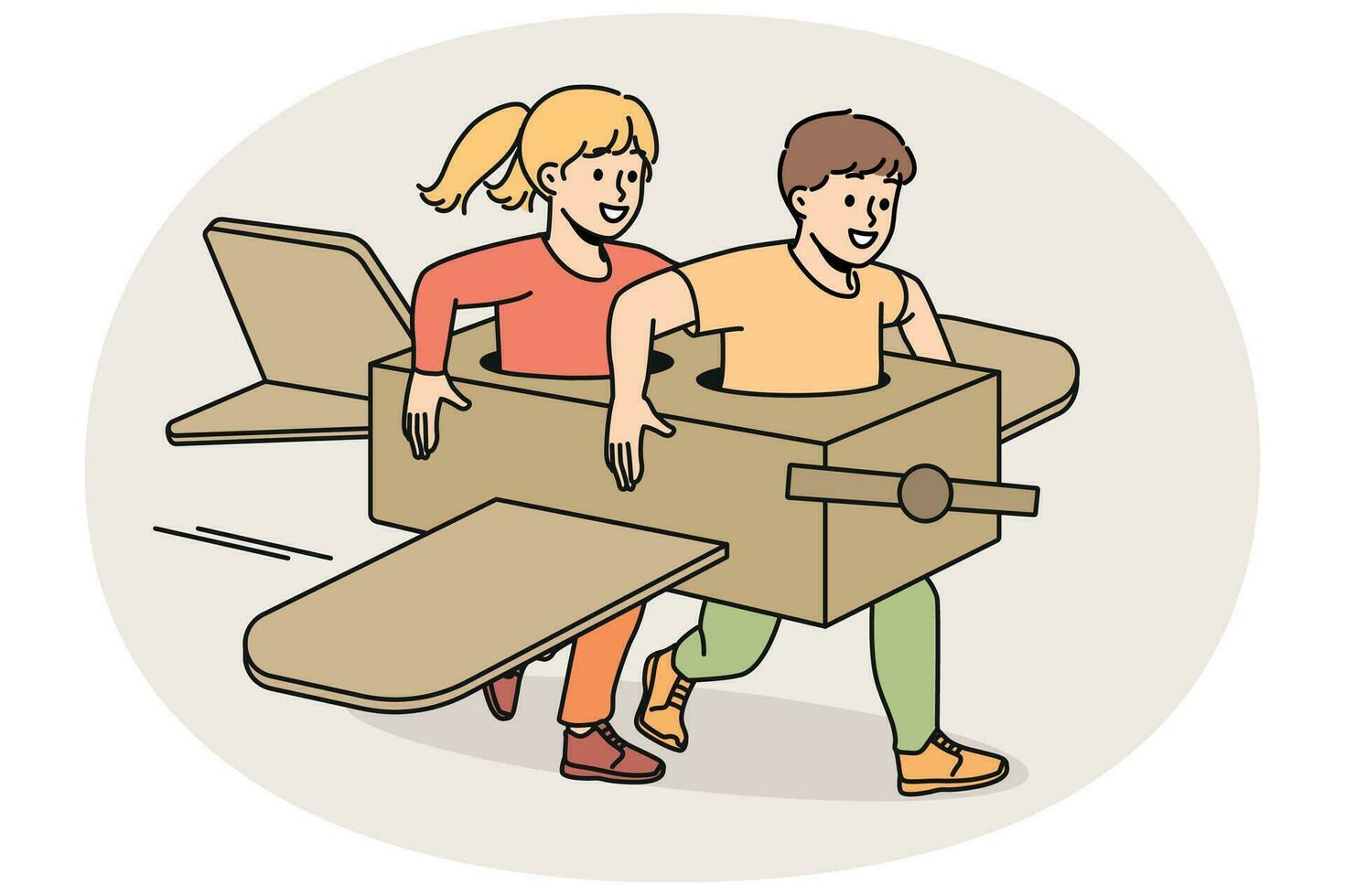dolblij kinderen Speel in papier handgemaakt vliegtuig vector