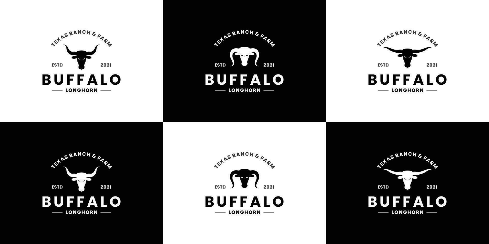 Longhorn buffel stier logo ontwerp retro voor bedrijf en boerderij vector