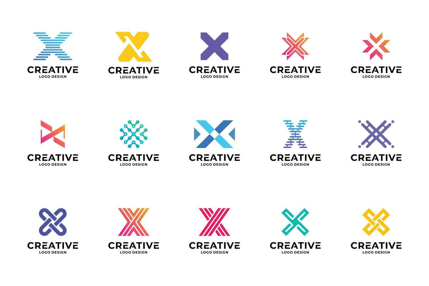 reeks van eerste brief X logo ontwerp inspiratie. creatief brief X logotype collecties. vector