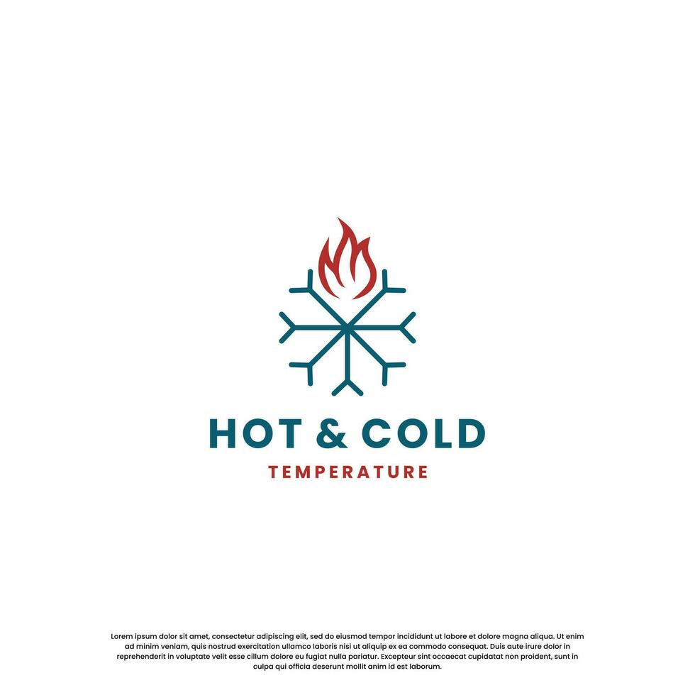 heet en verkoudheid logo ontwerp voor temperatuur. sneeuw en vlam icoon combinatie vector