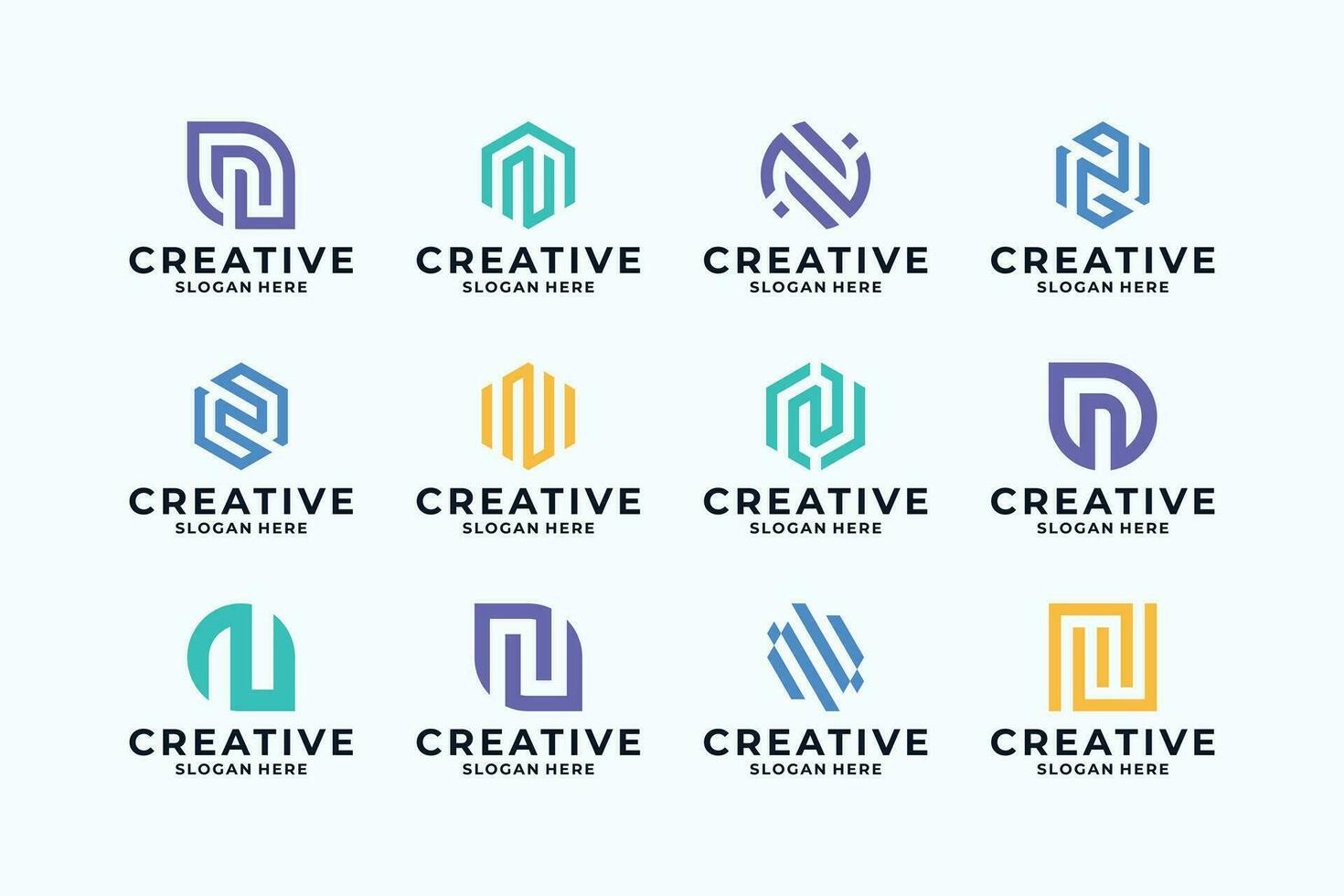 verzameling van brief n logo ontwerp combineren met creatief vorm geven aan. vector