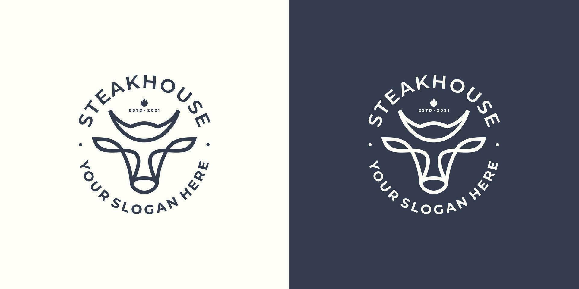 steak huis logo met stieren hoofd. vector illustratie