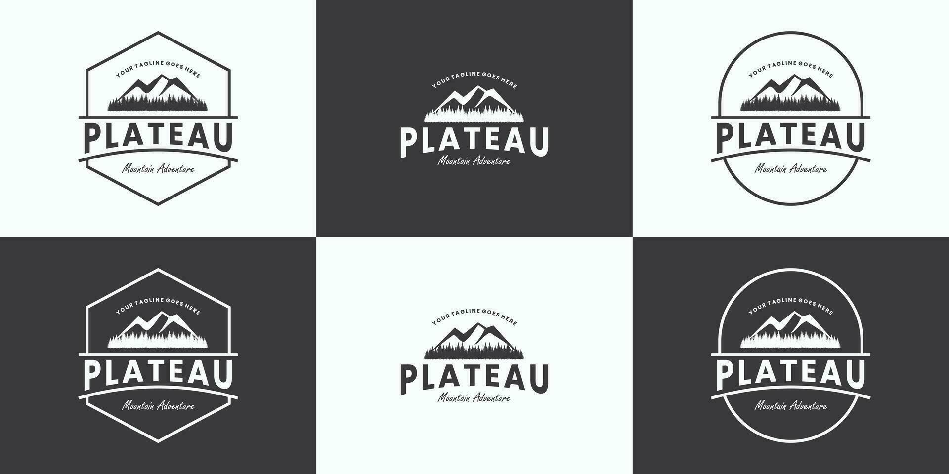 reeks van berg plateau logo ontwerp avontuur vector