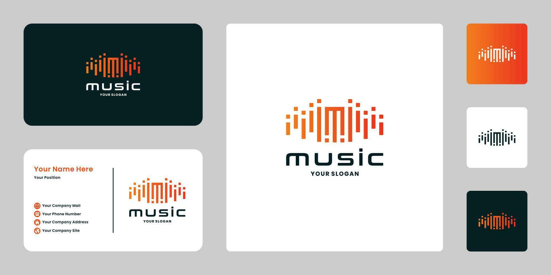 brief m met pulse muziek- logo ontwerp met bedrijf kaart sjabloon vector