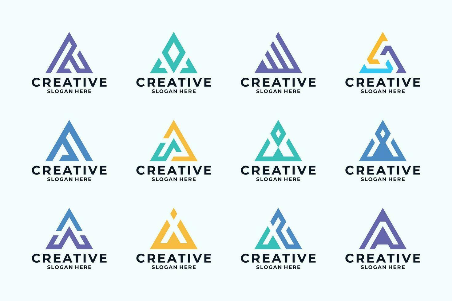 kleurrijk brief een logo met driehoek concept. vector