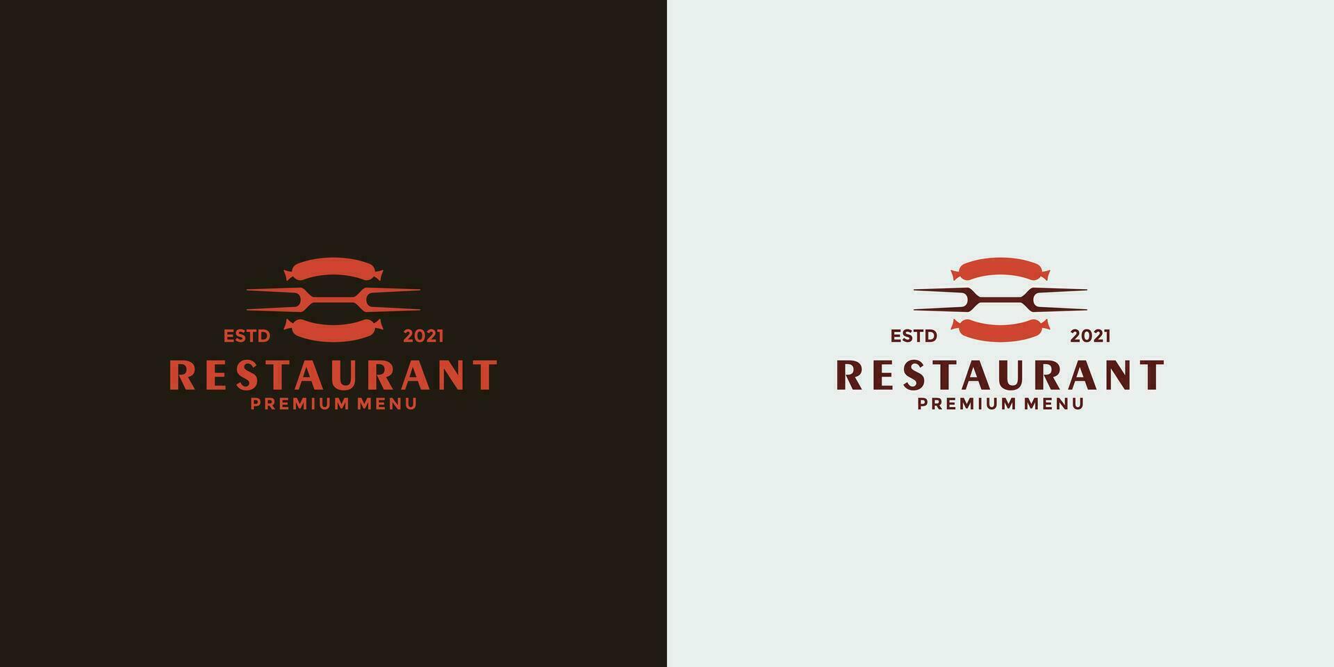 wijnoogst restaurant logo ontwerp met heet hond en barbecue voor uw bedrijf vector